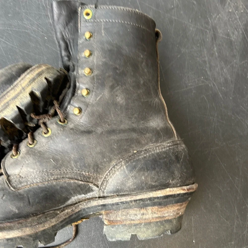 Vintage Black Leather Logger Boots Soft Toe Vibram Lug Sole Men 11.5 C Work Boot